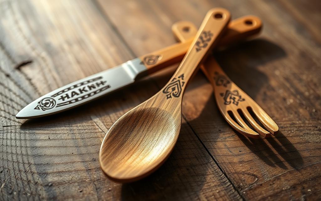 engraved wooden utensils