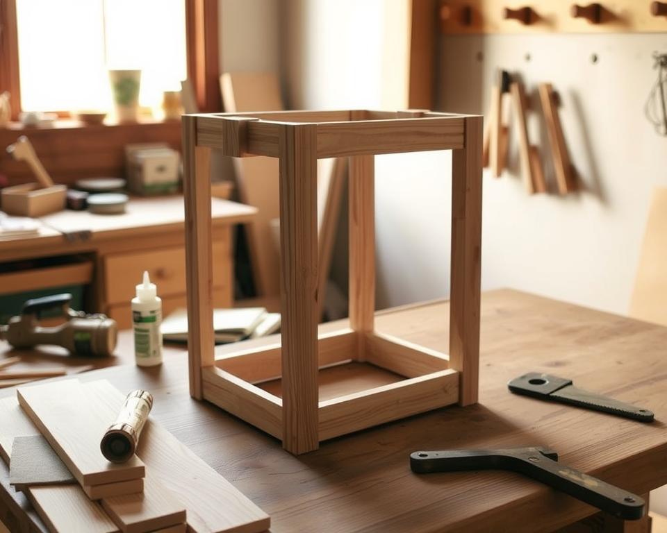 A step-by-step guide to building a rustic wood lantern. In the foreground, a wooden workbench with various carpentry tools and materials - wood planks, sandpaper, glue, and a hand-saw. In the middle ground, a partially assembled lantern frame with clean lines and a natural grain pattern. Warm, diffused lighting from a nearby window casts soft shadows, highlighting the intricate joinery. In the background, a wall with pegs for hanging finished lanterns, evoking a cozy, workshop atmosphere. The overall mood is one of simplicity, craftsmanship, and the satisfaction of creating a functional, heirloom-quality lighting piece. A step-by-step guide to building a rustic wood lantern. In the foreground, a wooden workbench with various carpentry tools and materials - wood planks, sandpaper, glue, and a hand-saw. In the middle ground, a partially assembled lantern frame with clean lines and a natural grain pattern. Warm, diffused lighting from a nearby window casts soft shadows, highlighting the intricate joinery. In the background, a wall with pegs for hanging finished lanterns, evoking a cozy, workshop atmosphere. The overall mood is one of simplicity, craftsmanship, and the satisfaction of creating a functional, heirloom-quality lighting piece.