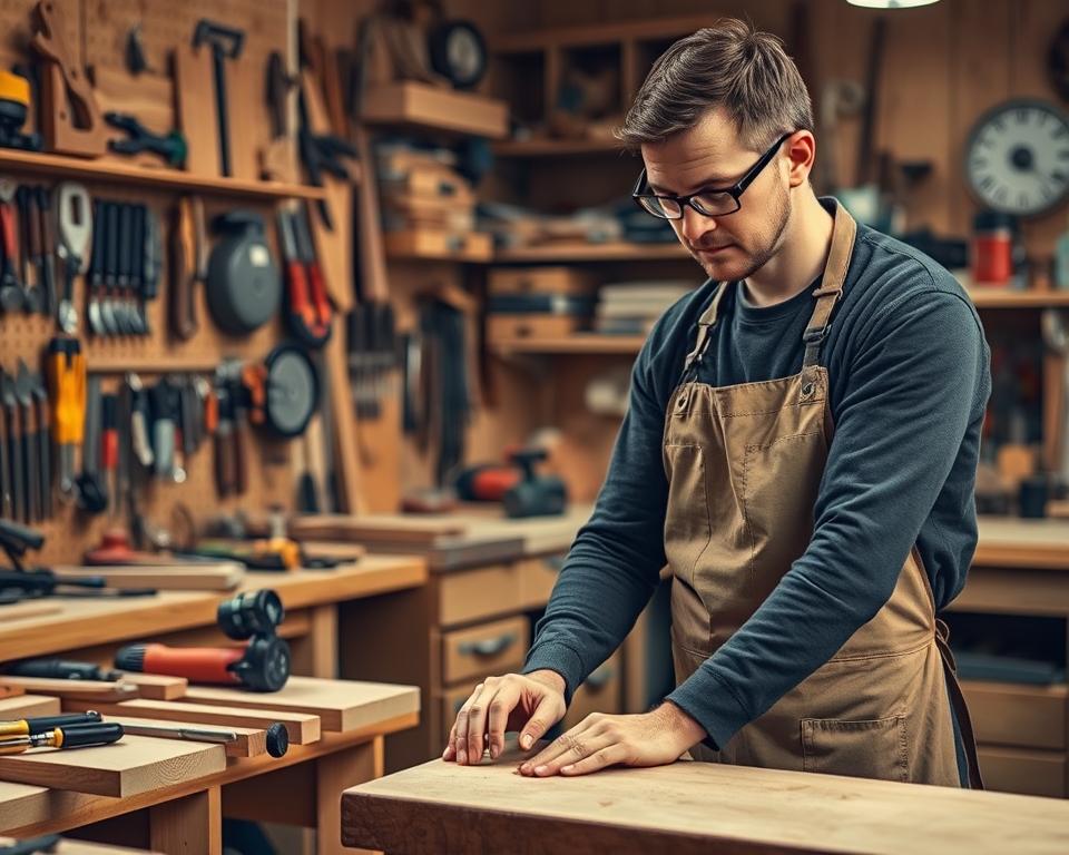 A well-lit workshop filled with carefully organized hand tools and power tools, set against a backdrop of wooden workbenches and shelves. In the foreground, a person in a protective apron and safety glasses is engaged in a woodworking task, their hands positioned correctly on the workpiece. The lighting is warm and inviting, creating a sense of focus and attention to detail. The overall atmosphere conveys a commitment to safe and responsible woodworking practices, with an emphasis on proper technique, tool usage, and personal protective equipment. A well-lit workshop filled with carefully organized hand tools and power tools, set against a backdrop of wooden workbenches and shelves. In the foreground, a person in a protective apron and safety glasses is engaged in a woodworking task, their hands positioned correctly on the workpiece. The lighting is warm and inviting, creating a sense of focus and attention to detail. The overall atmosphere conveys a commitment to safe and responsible woodworking practices, with an emphasis on proper technique, tool usage, and personal protective equipment.