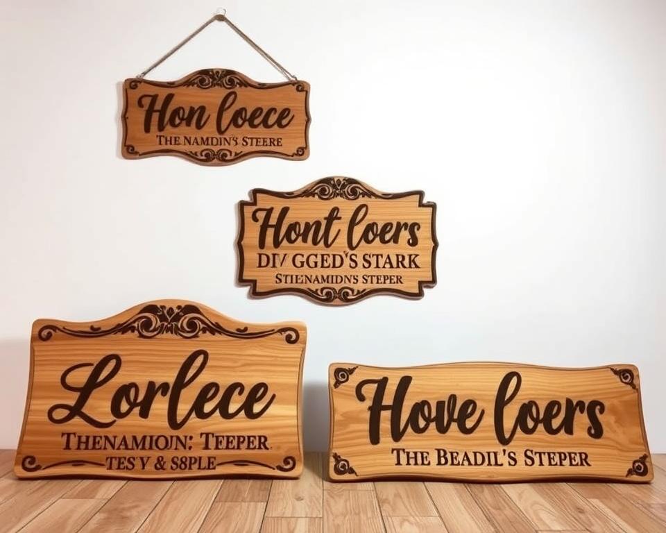 High-quality personalized wood signs with natural textures and warm tones, showcased in a well-lit studio setting with a plain white backdrop. The signs feature intricate, hand-carved designs and customized text, creating a rustic, handcrafted aesthetic. The camera angle is slightly elevated, providing a clean, uncluttered view of the products. Soft, directional lighting accentuates the wood grain and creates subtle shadows, enhancing the depth and dimensionality of the signs. The overall mood is one of simplicity, quality, and attention to detail, reflecting the thoughtful and budget-friendly nature of these wooden gifts. High-quality personalized wood signs with natural textures and warm tones, showcased in a well-lit studio setting with a plain white backdrop. The signs feature intricate, hand-carved designs and customized text, creating a rustic, handcrafted aesthetic. The camera angle is slightly elevated, providing a clean, uncluttered view of the products. Soft, directional lighting accentuates the wood grain and creates subtle shadows, enhancing the depth and dimensionality of the signs. The overall mood is one of simplicity, quality, and attention to detail, reflecting the thoughtful and budget-friendly nature of these wooden gifts.